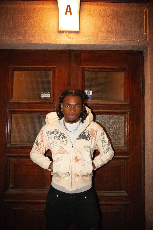 Postmark Print Hoodie With Rhinestones - cream